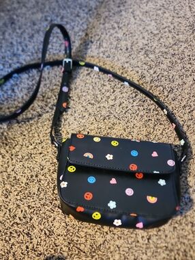 Kids Black Crossbody Bag with Colorful Icons